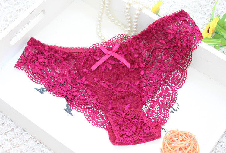 Woman Lady Lace Sexy Floral Push-Up Panties Hollow Sweet Transparent Comfy Fit Bowtie Underwear Sleepwear Bra Set