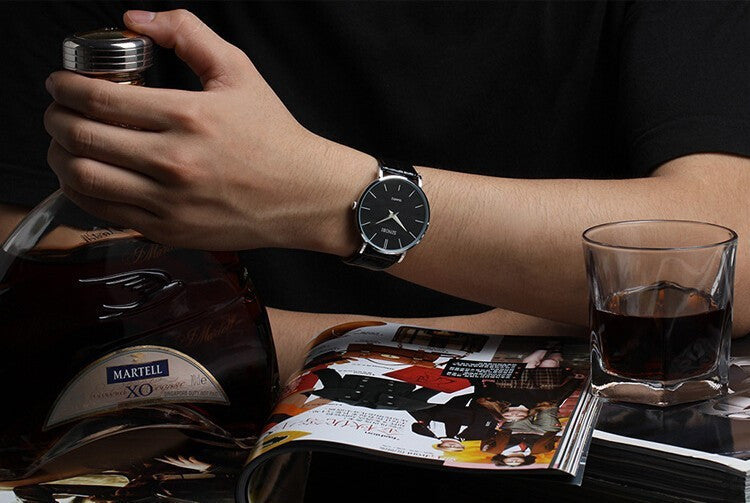 Super slim Quartz Casual Wristwatch Business JAPAN SINOBI Brand Genuine Leather Analog Quartz Watch Men's 2016 relojes hombre