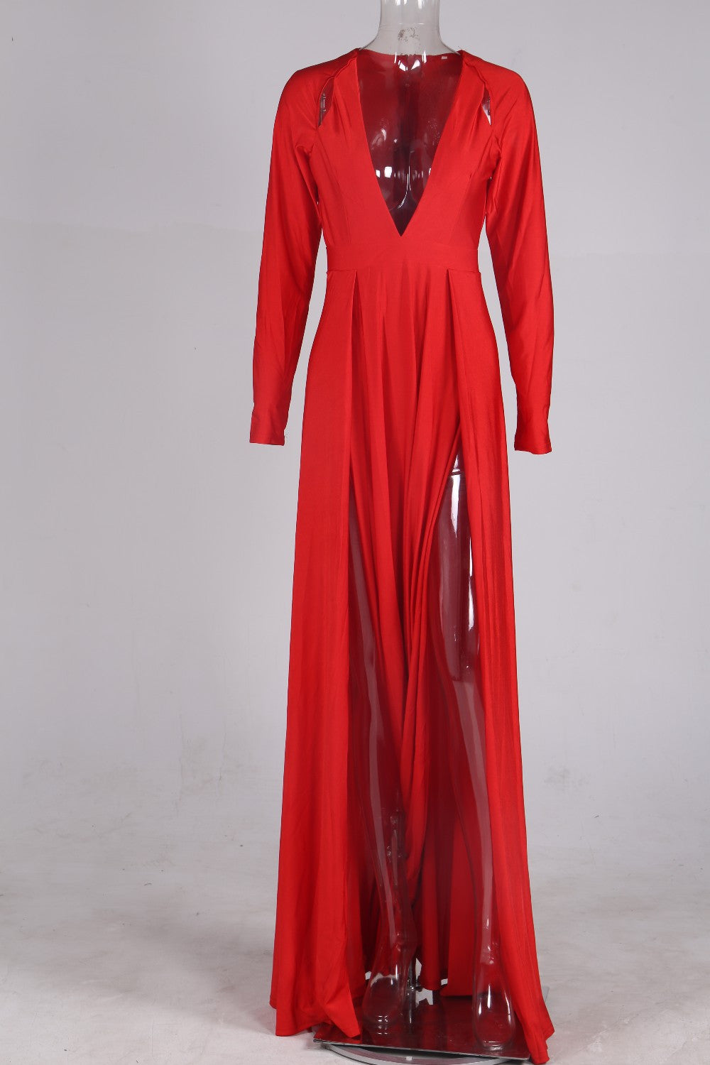 Sexy dress long-sleeved deep V two split Maxi Dress
