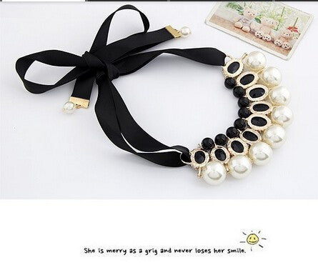 candy color Ribbon Pendant Necklace Simulated-pearl