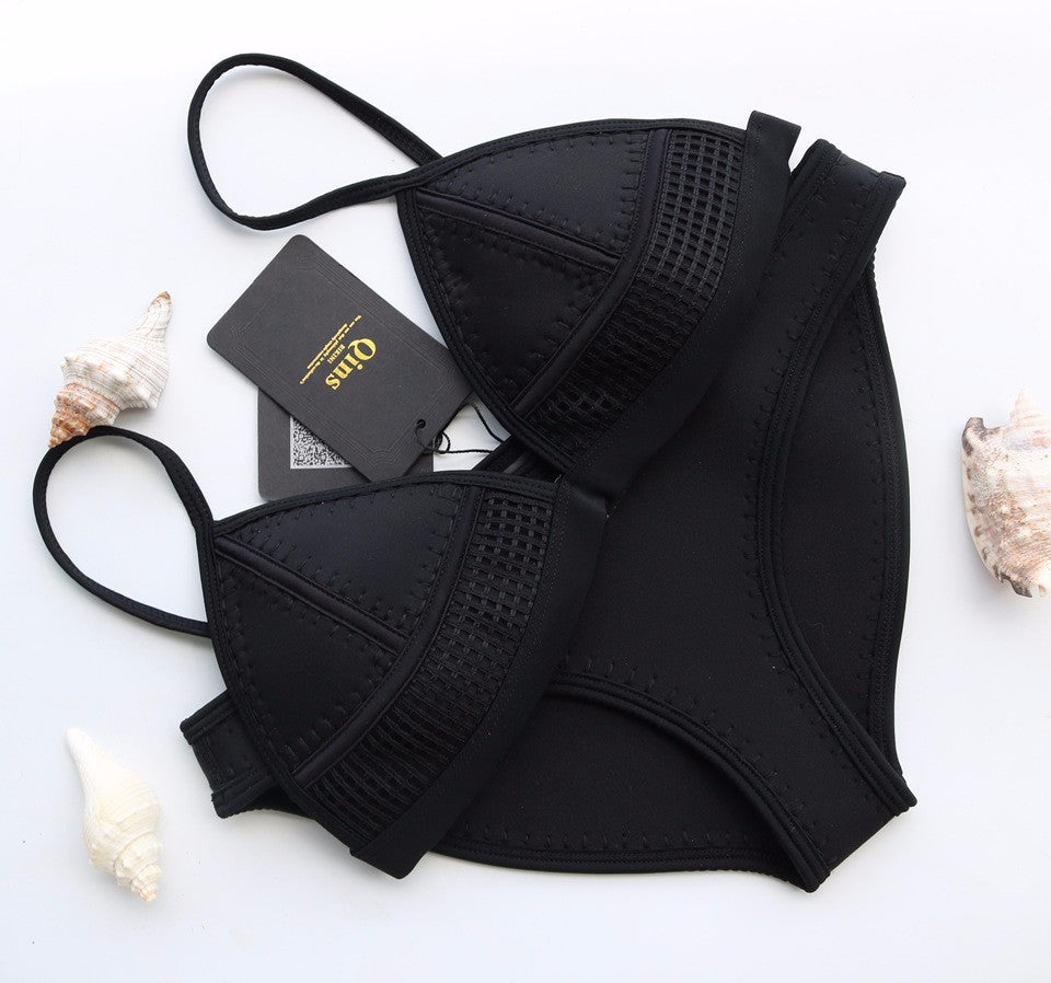 2016 Verano Qins Moda Neopreno Bikini Sexy traje de Baño de Las Mujeres Set Swimwear Bathsuit Push Up de Alta Calidad