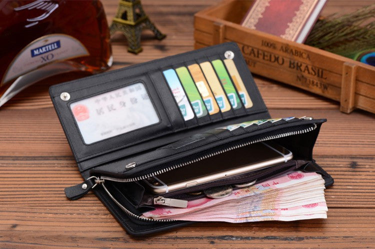 Genuine pu Leather Men Wallets Business Brand Card holder Coin Purse Men's Long Zipper Wallet Leather Clutch carteira masculina