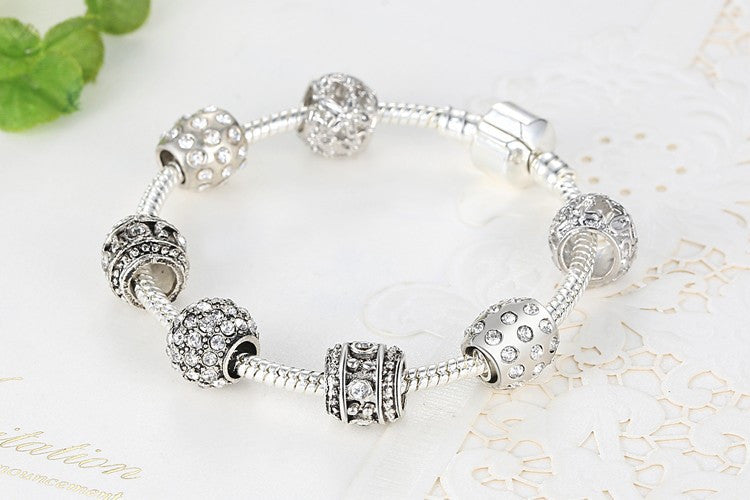 Fashion Women Bracelet Silver Plated Crystal Bead Charm Bracelet For Women Fine Jewelry Original Bracelets