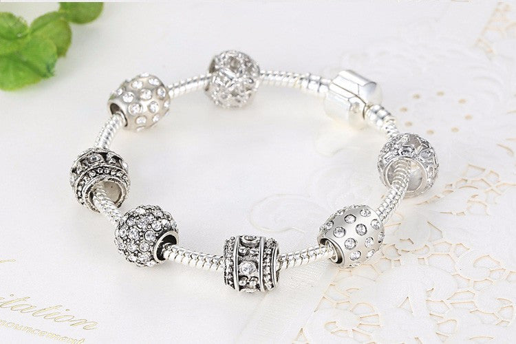 Fashion Women Bracelet Silver Plated Crystal Bead Charm Bracelet For Women Fine Jewelry Original Bracelets
