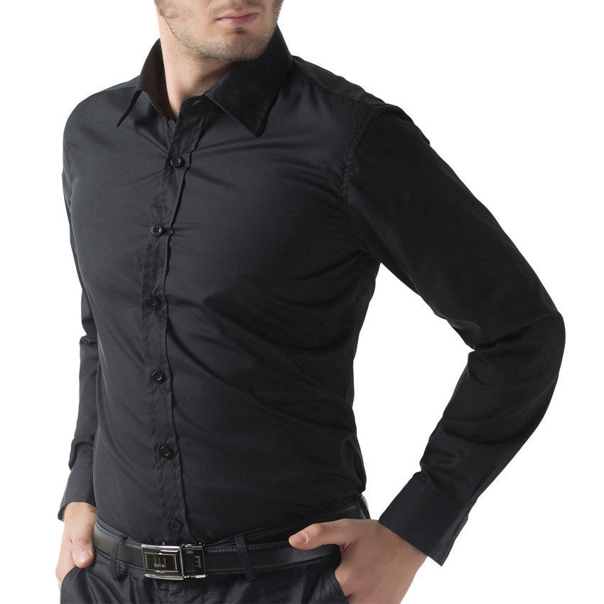 British Style long sleeve Male Slim Casual Shirts Mens Business Shirt Men Pure Shirt wedding