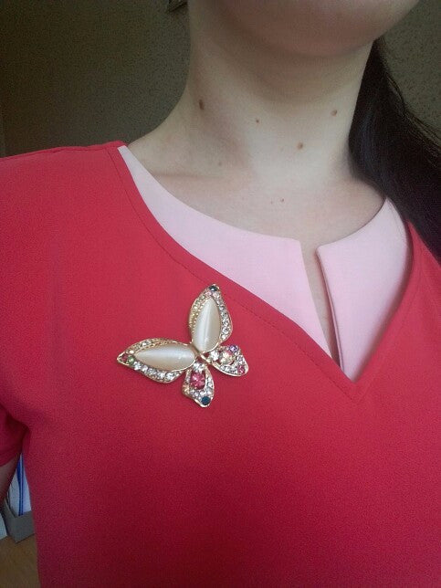 Opal Butterfly Brooch for Women Rhinestone Broche Fashion Bijouterie Wedding Jewelry 3 Colors
