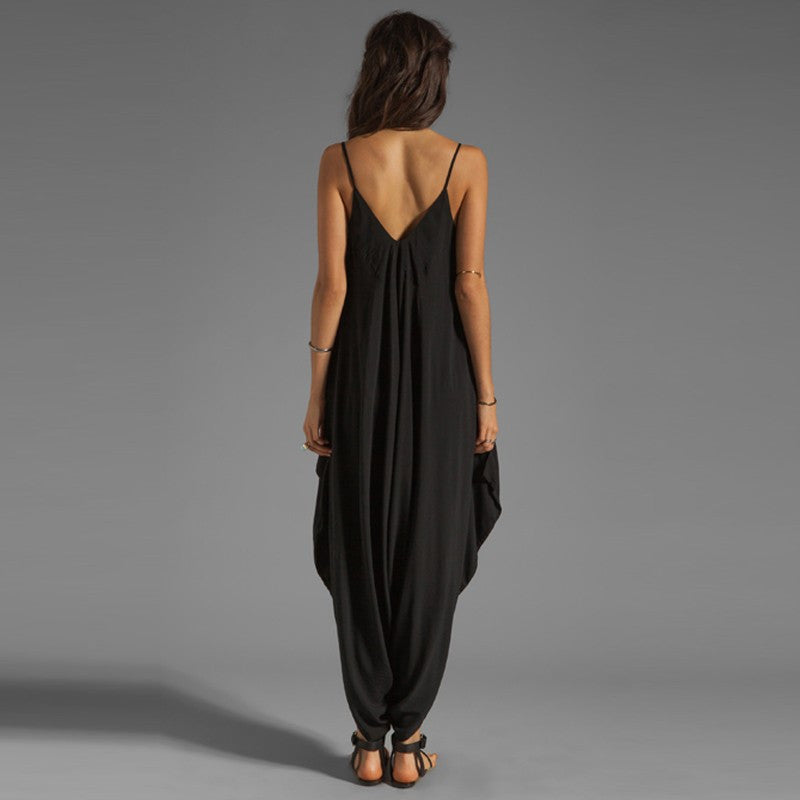 Women's Harem Romper Jumpsuit Coveralls Playsuit with Spaghetti Strap and Deep V-Neck Plus Size