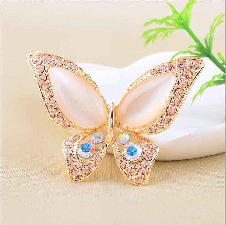 Opal Butterfly Brooch for Women Rhinestone Broche Fashion Bijouterie Wedding Jewelry 3 Colors