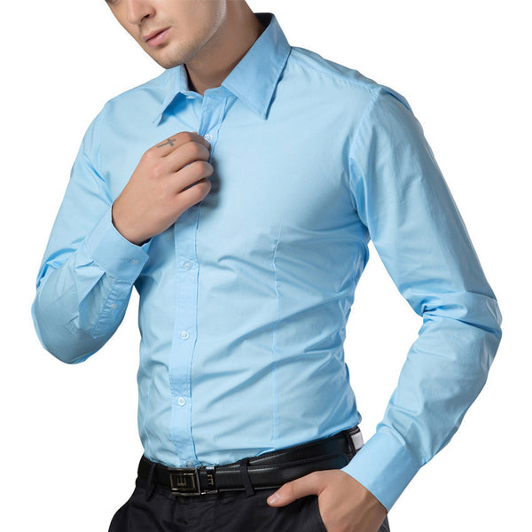 British Style long sleeve Male Slim Casual Shirts Mens Business Shirt Men Pure Shirt wedding
