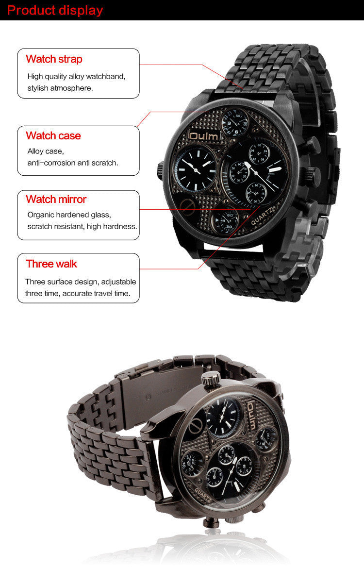 Oulm Luxury Brand Men Full Steel Watch Golden Antique Military Wristwatch