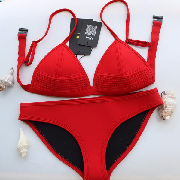 2016 Verano Qins Moda Neopreno Bikini Sexy traje de Baño de Las Mujeres Set Swimwear Bathsuit Push Up de Alta Calidad