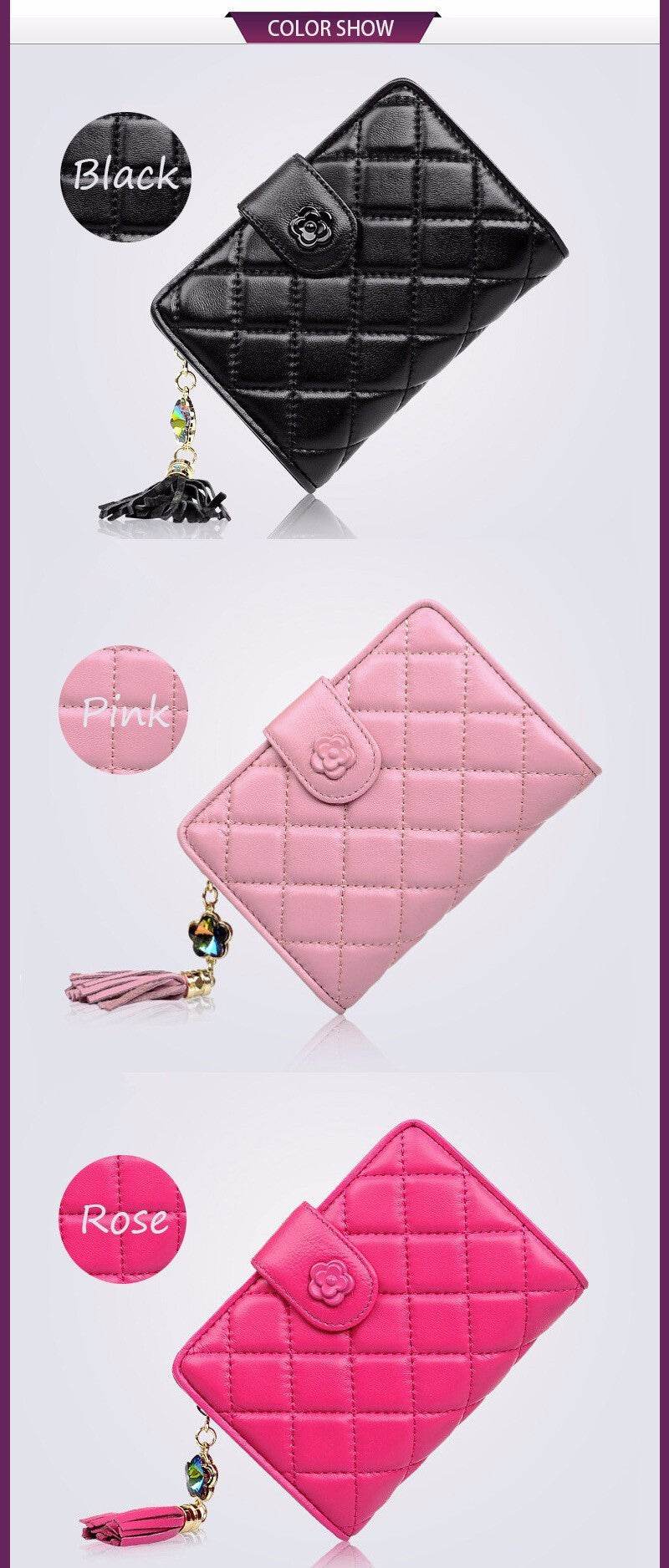 Sheepskin women wallet genuine leather diamond purse fashion multifunction cluthch