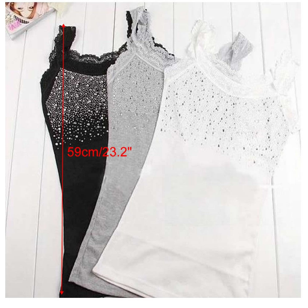 Women's Rhinestone Lace Stunning Based Sleeveless T-Shirts