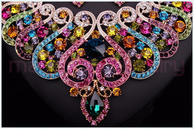 Bridal Jewelry Sets Wedding Necklace Earring For Brides Party Accessories Gold Plated Crystal Sapphire Decoration Women