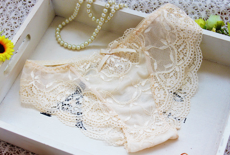 Woman Lady Lace Sexy Floral Push-Up Panties Hollow Sweet Transparent Comfy Fit Bowtie Underwear Sleepwear Bra Set