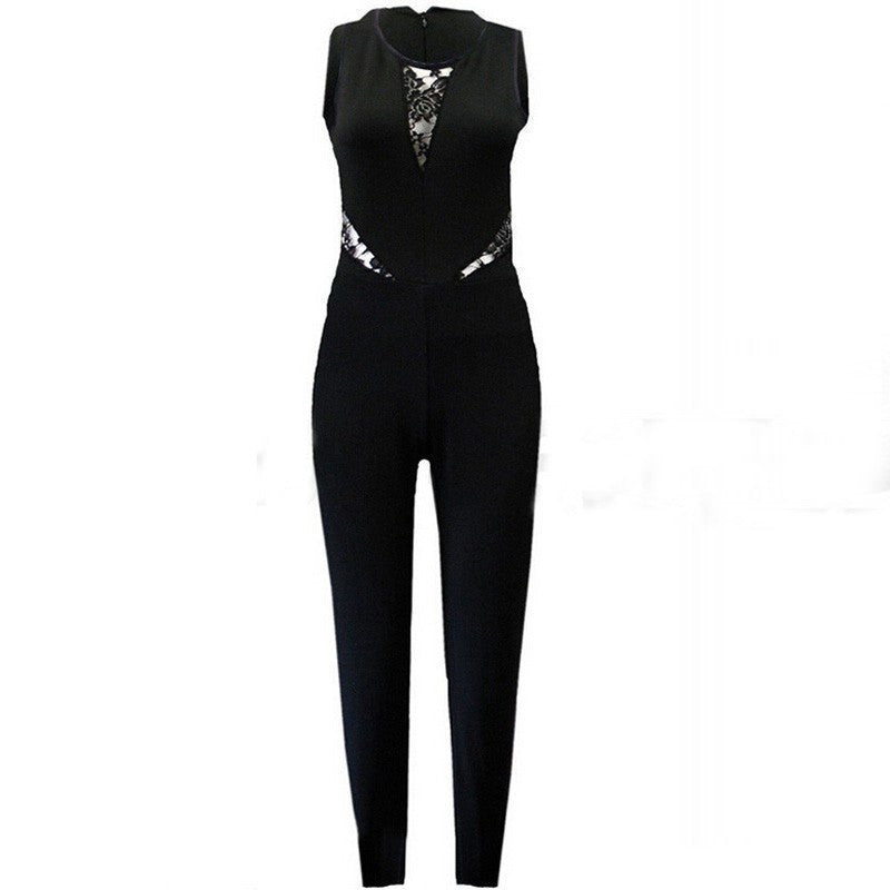 ZANZEA New Bodycon Jumpsuits 2016 Womens Sleeveless Lace Patchwork Rompers Playsuits Black Pants Plus Size XS-4XL Hot Sale
