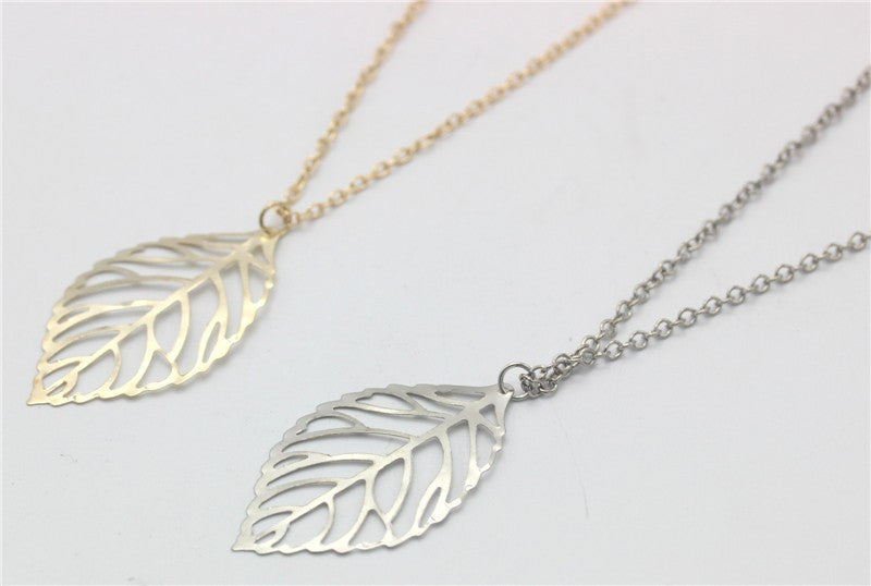 YANA Jewelry 2015 New Gold And Sliver Two Leaf Pendants Necklace Chain multi layer statement necklaces Woman Gift SALE 50