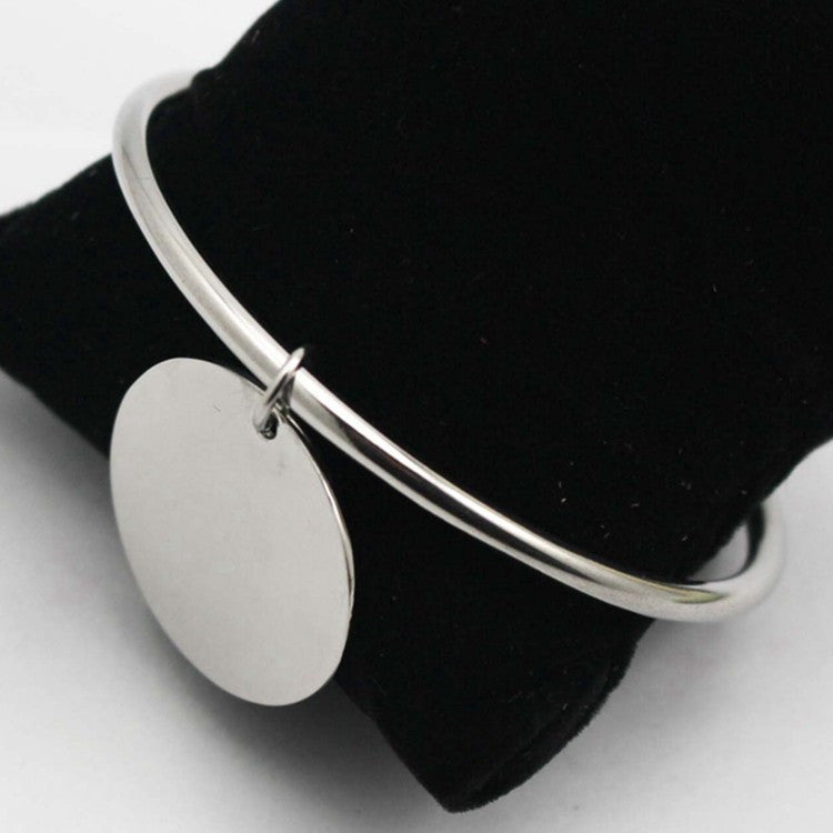 imple Trendy Women Fashion Jewelry Stainless Steel Silver Circle Bracelet With Round Blank Pendant