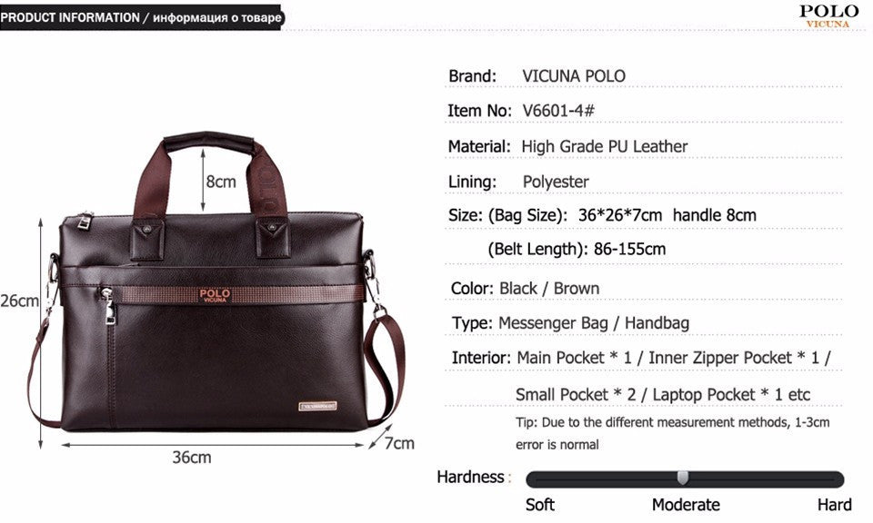 VICUNA POLO Promotion Simple Dot Famous Brand Business Men Briefcase Bag Luxury Leather Laptop Bag Man Shoulder Bag bolsa maleta