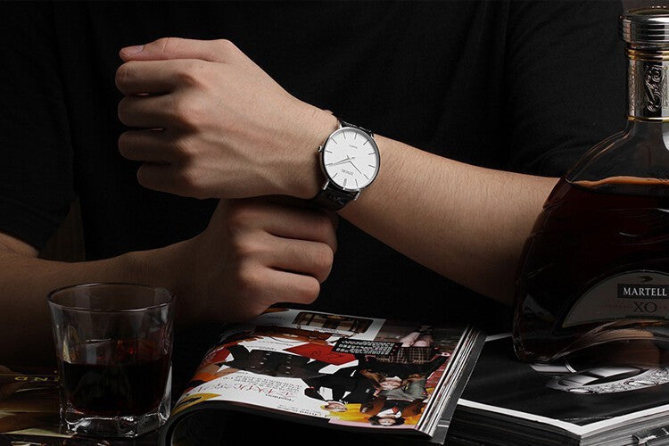 Super slim Quartz Casual Wristwatch Business JAPAN SINOBI Brand Genuine Leather Analog Quartz Watch Men's 2016 relojes hombre