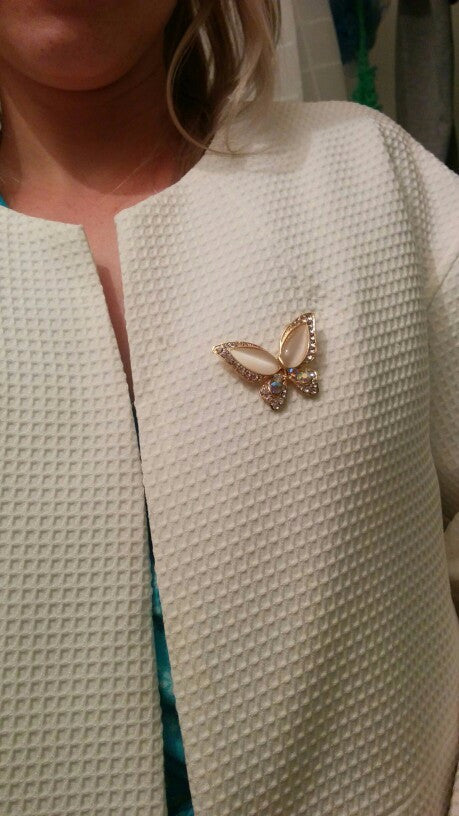 Opal Butterfly Brooch for Women Rhinestone Broche Fashion Bijouterie Wedding Jewelry 3 Colors