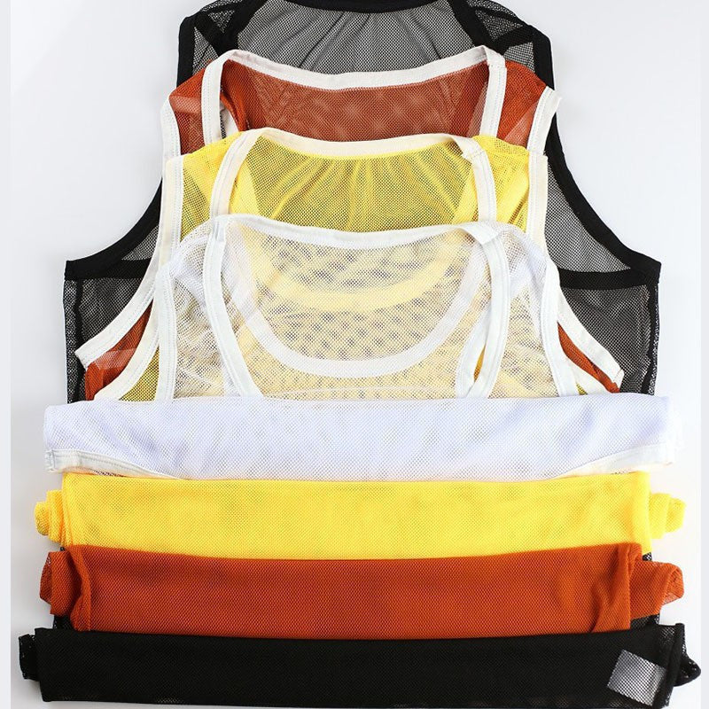 Fashion Brand Men Transparent Mesh Tank Tops Male Sexy Breathable Fabric Tops & Tees Casual Sports Sleeveless Tight-fitting Vest