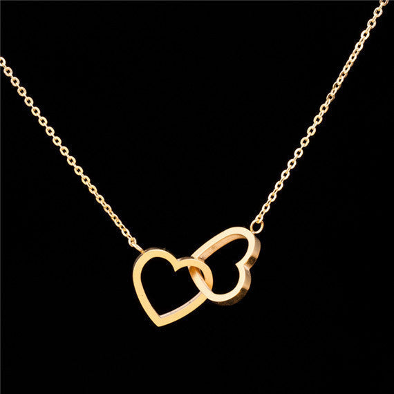 2016 Stainless Steel Chain Dainty Entwined Double Hearts Pendant Necklace Couples