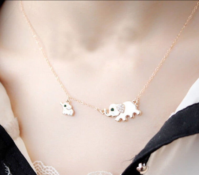 Cute Elephant Family Stroll Design Fashion Women Charming Crystal Chain Necklace Chocker necklace Free shipping