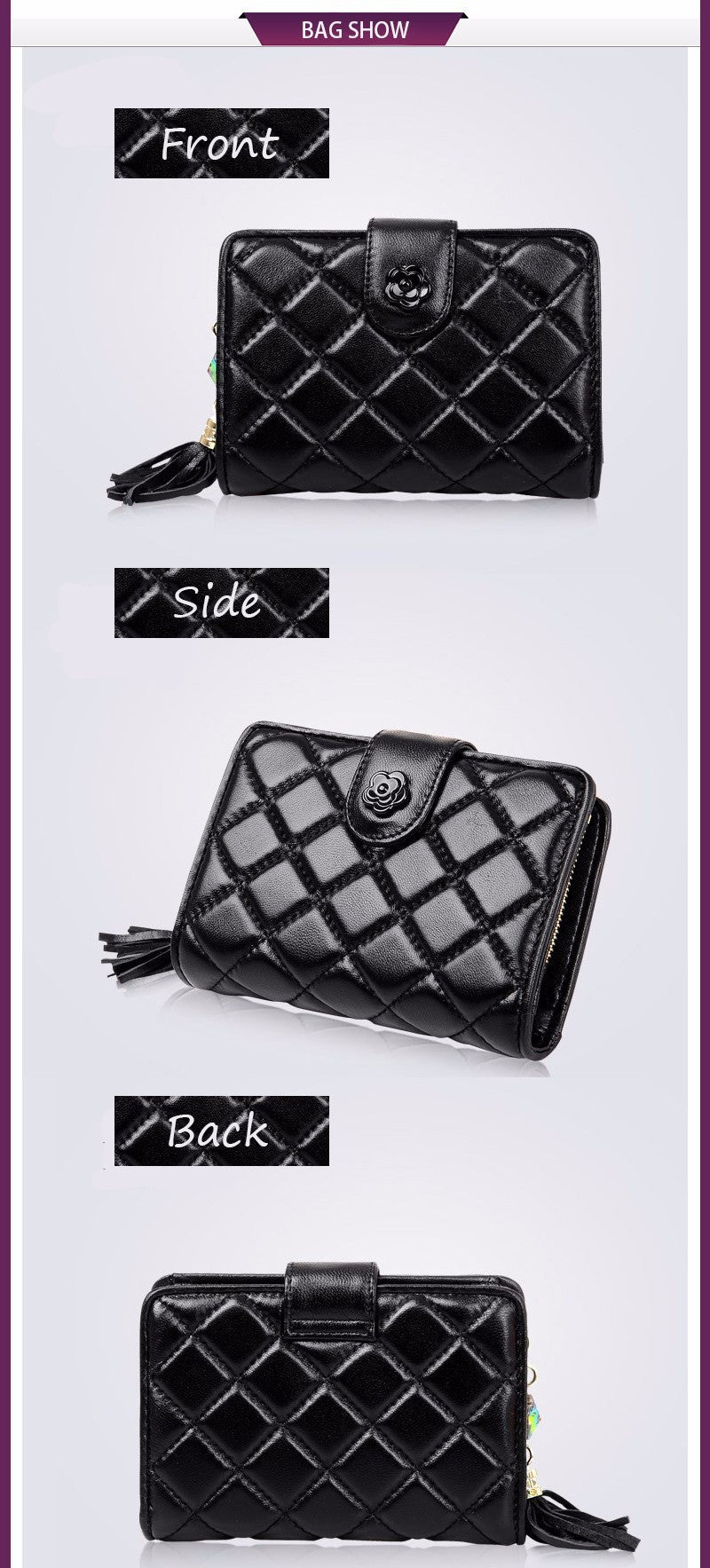 Sheepskin women wallet genuine leather diamond purse fashion multifunction cluthch