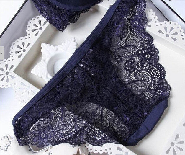 New Women Intimates Sexy Y-line Straps Bra Set Front Closure Bra Openwork Lace Sexy Ladies Bralette Bra & Brief Sets