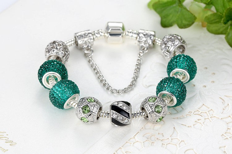 Day Fashion Crystal&Green Murano Glass Beads Charm Bracelets For Women Fit Original Snake Chain Bracelets Bangle