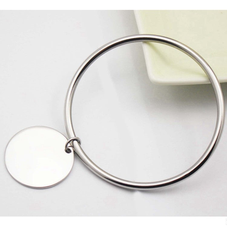 imple Trendy Women Fashion Jewelry Stainless Steel Silver Circle Bracelet With Round Blank Pendant