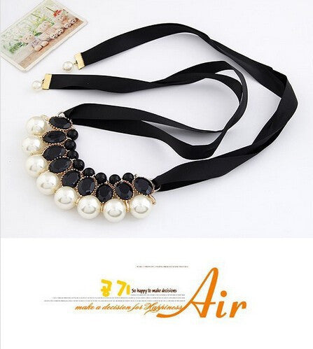 candy color Ribbon Pendant Necklace Simulated-pearl
