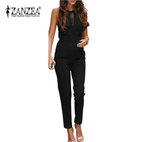 ZANZEA New Bodycon Jumpsuits 2016 Womens Sleeveless Lace Patchwork Rompers Playsuits Black Pants Plus Size XS-4XL Hot Sale