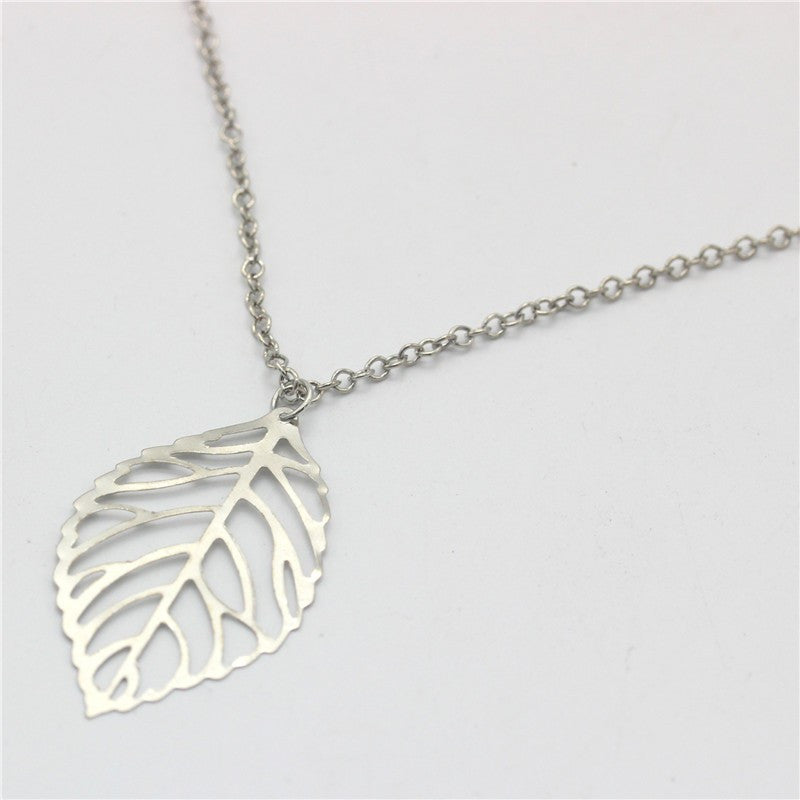 YANA Jewelry 2015 New Gold And Sliver Two Leaf Pendants Necklace Chain multi layer statement necklaces Woman Gift SALE 50