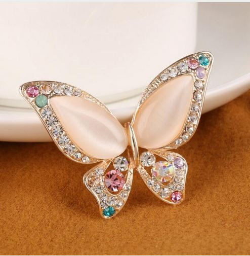 Opal Butterfly Brooch for Women Rhinestone Broche Fashion Bijouterie Wedding Jewelry 3 Colors