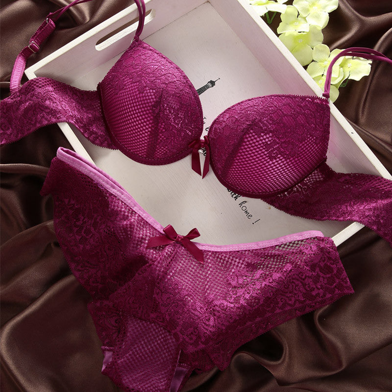 Fashion lace sexy thin deep V-neck push up  bra set
