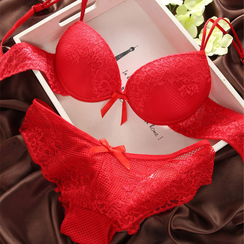 Fashion lace sexy thin deep V-neck push up  bra set