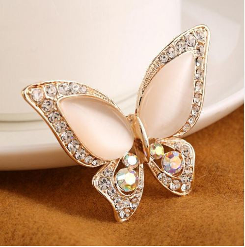 Opal Butterfly Brooch for Women Rhinestone Broche Fashion Bijouterie Wedding Jewelry 3 Colors