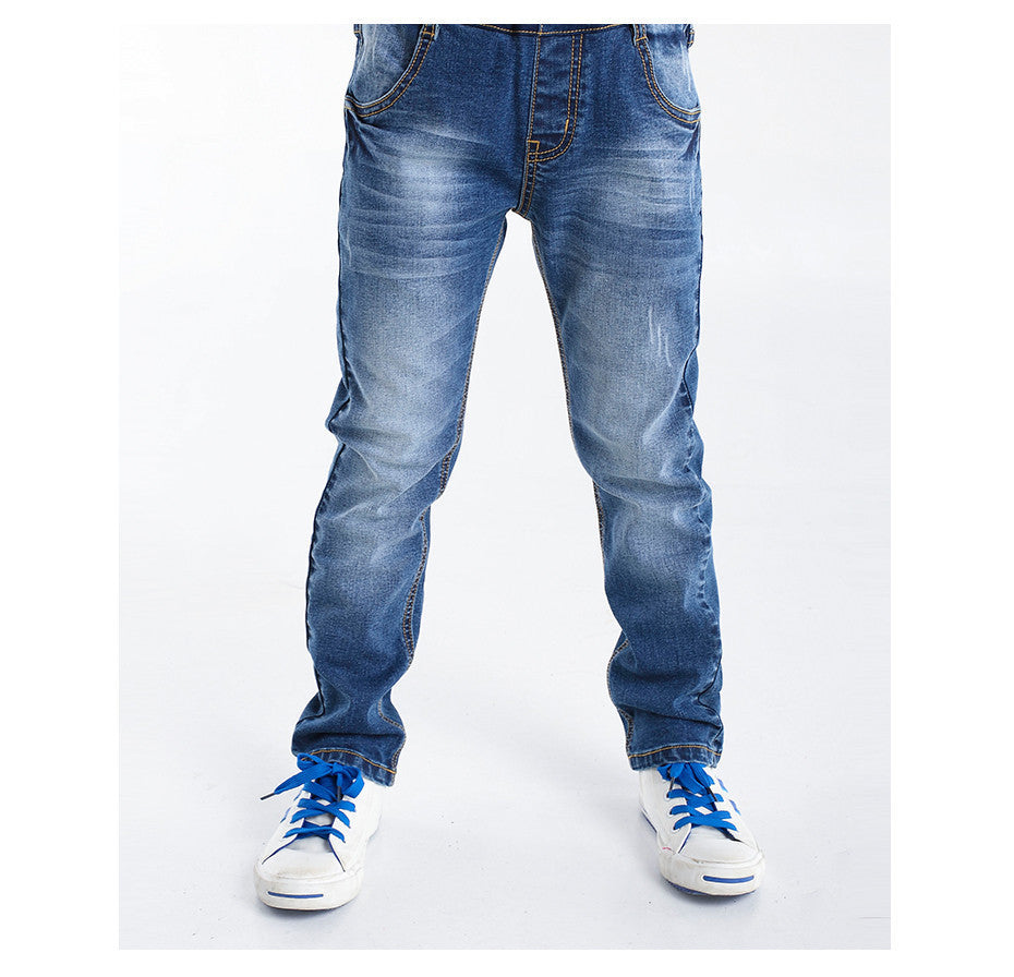 BYCR size 4-12 boys blue denim casual jeans strench pull on straight fit elastic waist pants for little big kids
