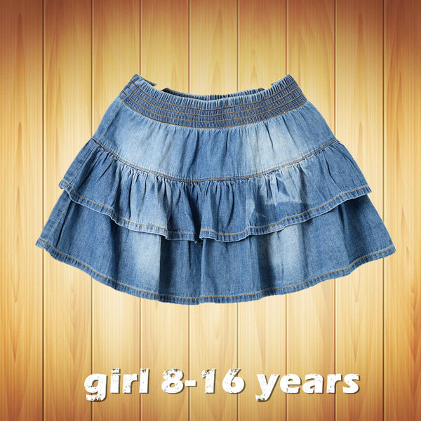 2016 new summer style girl denim tutu mini skirts children layered jeans kids clothes pettiskirt 8 10 12 14 16T years old