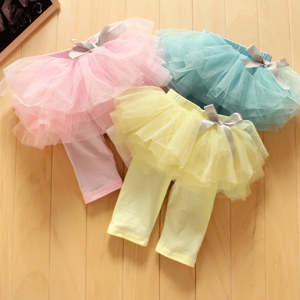 New 2016 Fashion Baby Girl Culottes Leggings Gauze Pants Party Skirts Bow Tutu Skirts