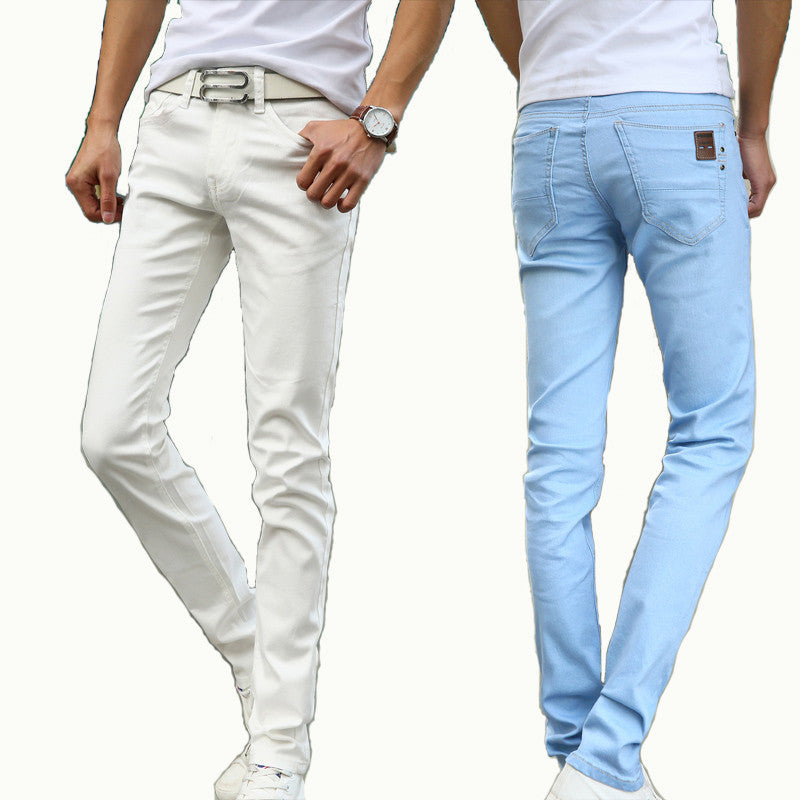 2016 Men's Straight Elastic Waist Skinny Jeans Mid Waist Men's Slim Fit Jean Homme Casual Pants 28-38 Size