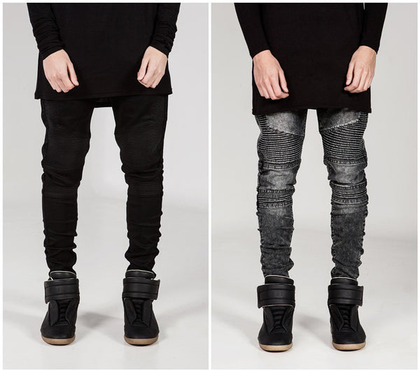 Mens Skinny jeans men 2016 Runway Distressed slim elastic jeans denim Biker jeans hiphop pants Washed black jeans for men blue