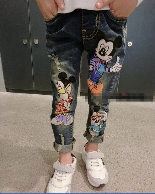 2-8Yrs Children Pants girls jeans Spring Baby Girl Cartoon Mouse Jeans Trousers Fashion Children Clothing Jeans Girls Kids Jeans