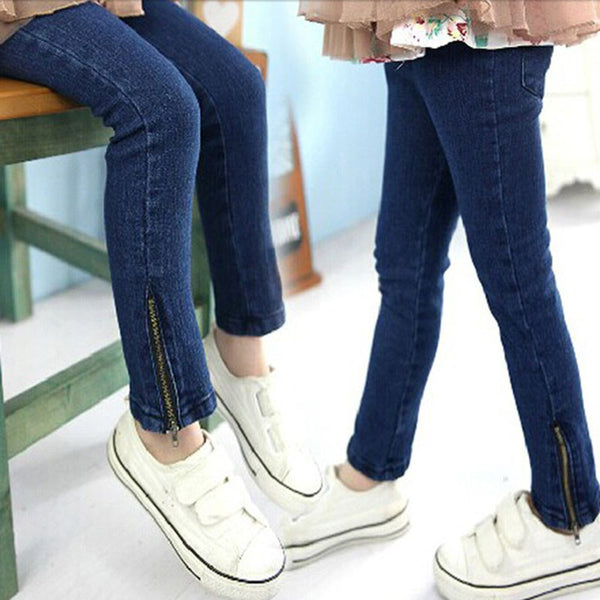 Retail Kids girl skinny jeans children pants deep blue color for 3-12 years,1016
