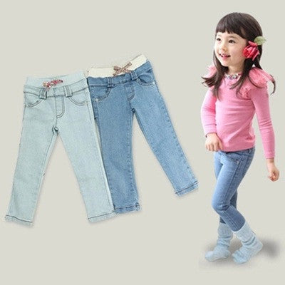 Children's jeans baby girls pants jeans child elastic waist 2-7Y Retail