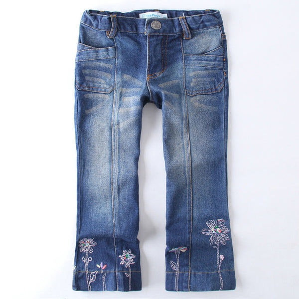 2016 New fashion girls jeans pants embroidery flowers casual kids blue Jeans baby girl denim clothing for children trousers