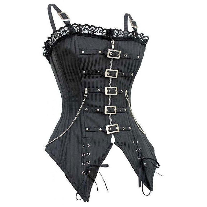 2016 New Fashion Striped Gothic Punk Steampunk Overbust Corset Waist Training Corsets