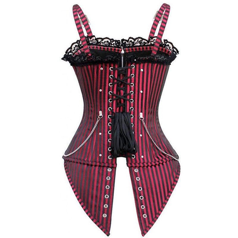 2016 New Fashion Striped Gothic Punk Steampunk Overbust Corset Waist Training Corsets